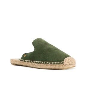 Tory Burch Max Espadrille Suede Mule Slide Leccio Olive Green Size 7.5